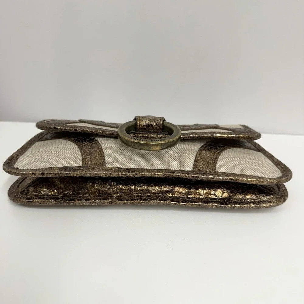 Isabella Fiore Clutch Bag Purse City Lights Clara Bronze Flax Leather & Linen
